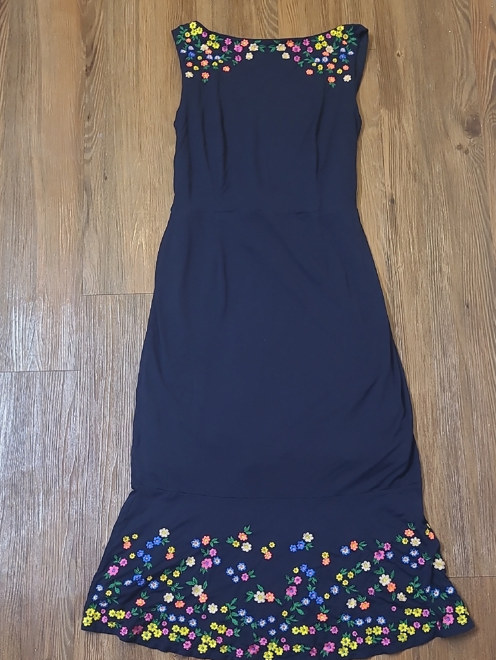 Boden Navy Maxi Dress with Multicolor Floral Embroidery
